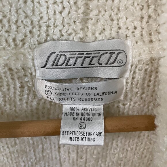 Vintage 80s White Chunky Knit Cardigan Slouchy Open Front Sweater | Size M-XL - Picture 6 of 13